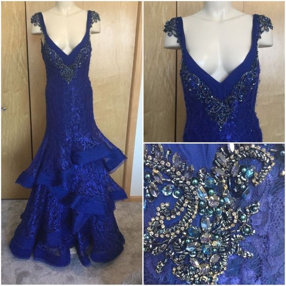 Unique V  Gown Royal Blue Mac Duggal Dress - Picture 1 of 12